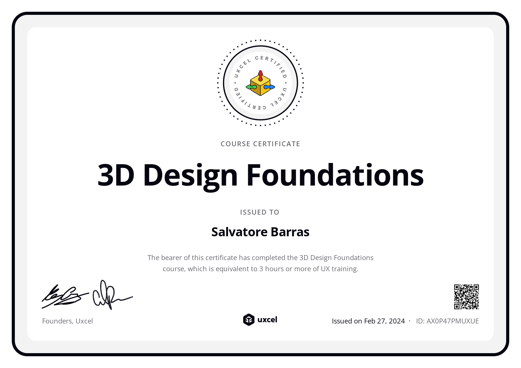 Salvatore Barras's certificate